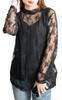 Gold Japan Plus Size Long Floral High Size Black Women's Top, Sleeve, Lace, Print, Tulle, Sheer, Neck, Stretchy, Winter, Spring, Fall, Cpdai-659594,
