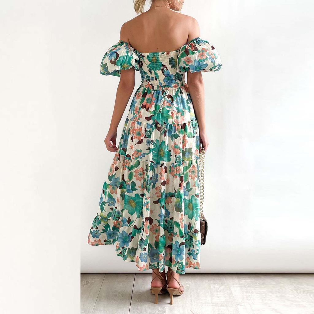 Ladies Summer Fashion High Waist Off Shoulder Dress