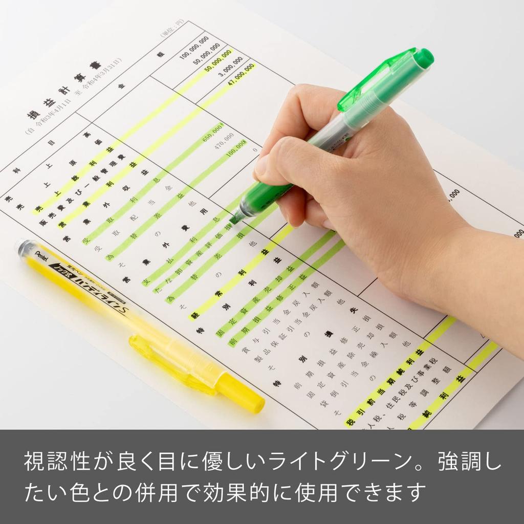 Pentel Knock Handy Line Light 10 штук Хайлайтер, Стиль, S, SXNS15-K, Зеленый,