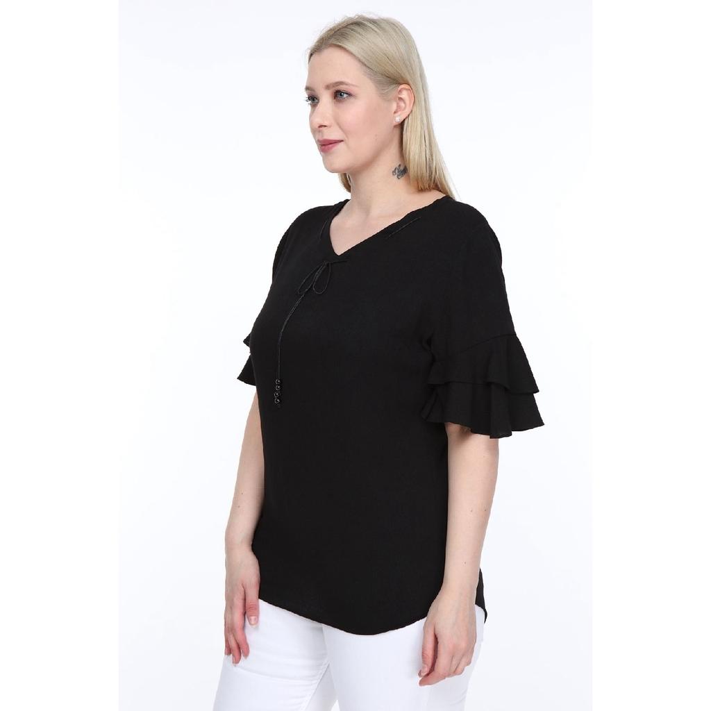 Lir Women's Large Size Flounce Sleeve Blouse Black L2319