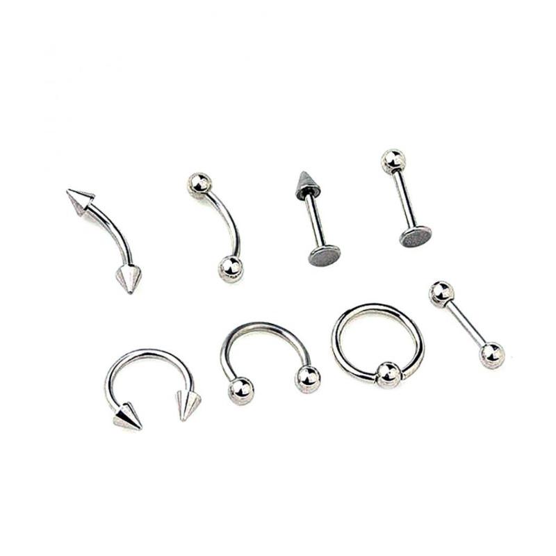 8Pcs Mixed Style Lip Tongue Eyebrow Nose Ring Barbell Body Piercing Jewelry