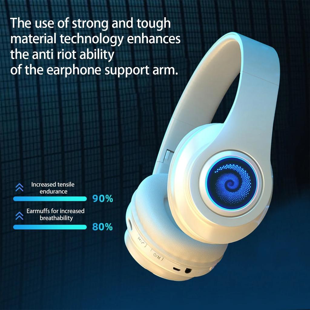 Active Noise Cancelling Wireless Bluetooth Headphone with RGB Light and Mic To Wear Surround Stereo Sound Super Long Battery Life Foldable Lightweight