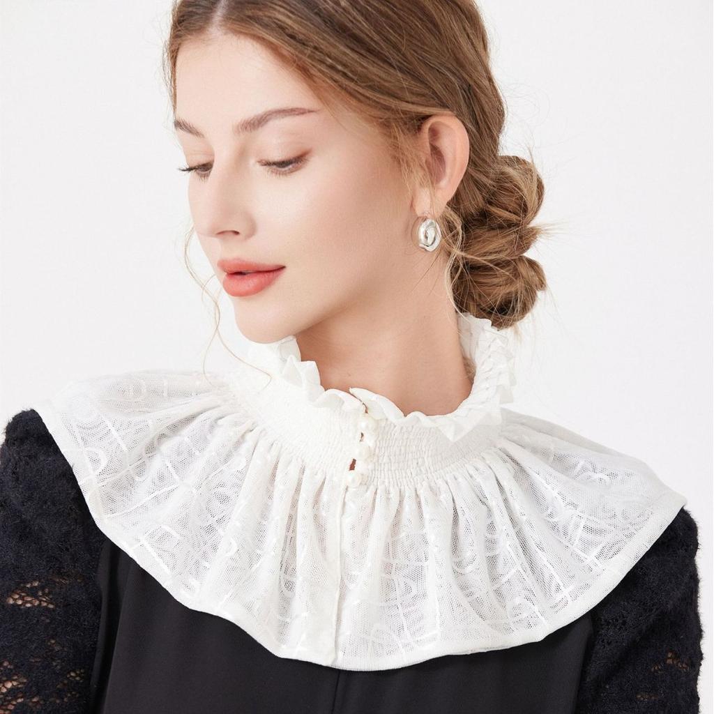 Womens Stand Ruffles Fake Collar Removable Detachable Shoulder Wraps Shawls Detachable Collar Clothing False Collar Cape