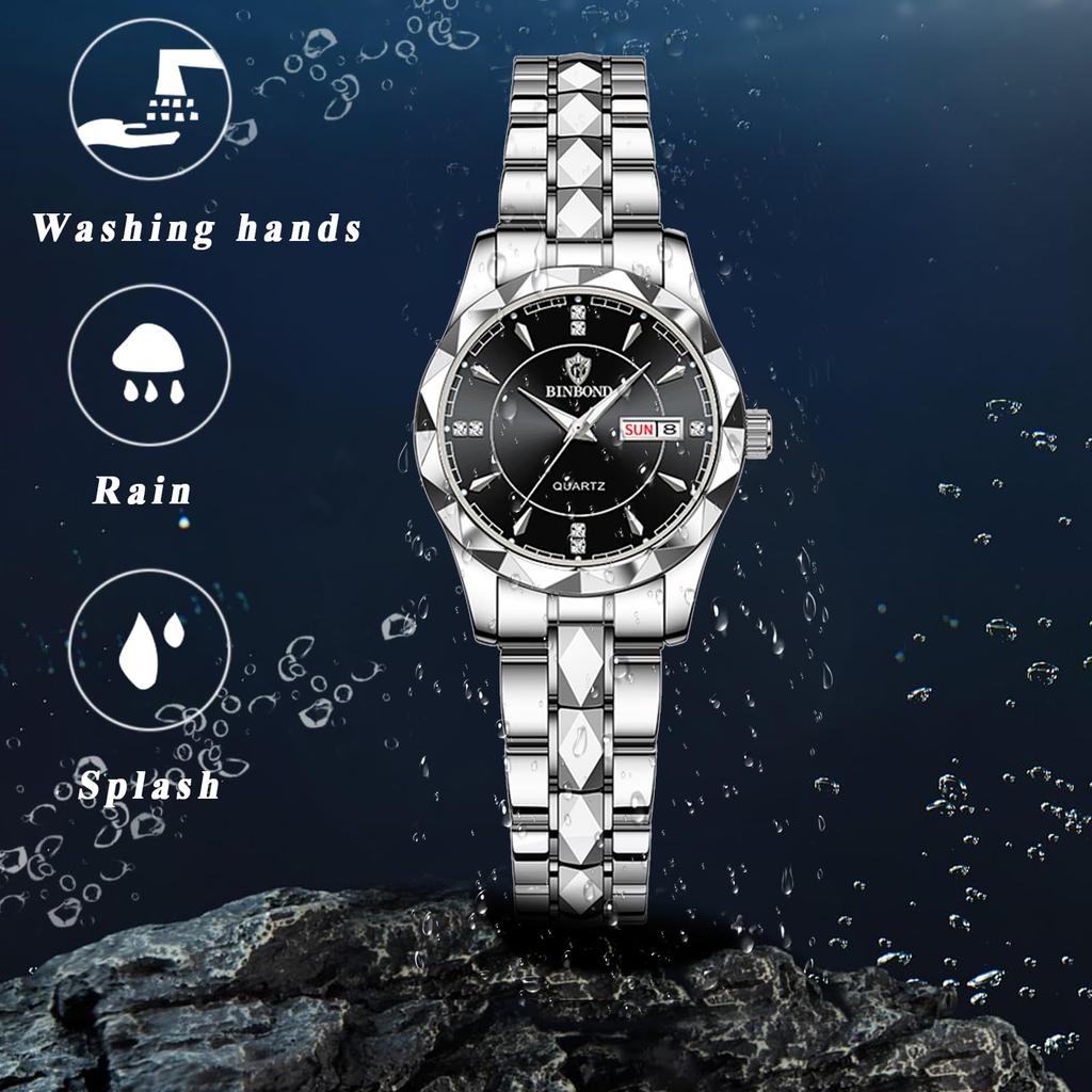 Часы серебряные аналоговые простые с календарем дней недели 3ATM водонепроницаемые повседневные деловые женские часы с ремешком из нержавеющей стали на день рождественский подарок для женщин -
