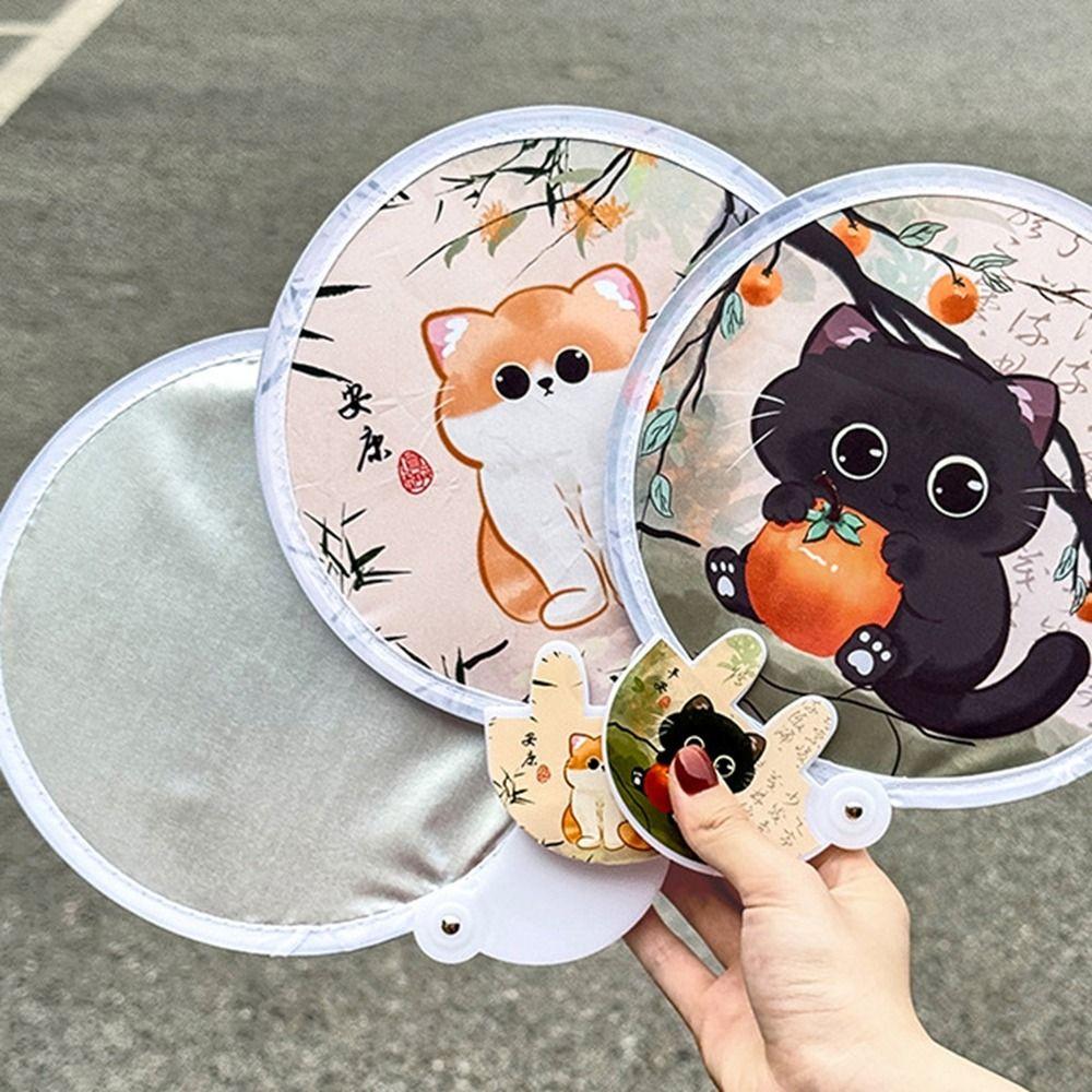 4Pcs Mini Round Pocket Fan Cartoon Reflective Panda Fan Creative Cool Fan for Summer