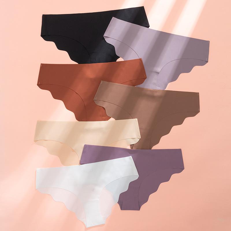 Женские бесшовные трусики-бикини из ледяного шелка, сексуальные трусы с низкой талией, нижнее белье с волнистыми краями, закрывающее половину бедер