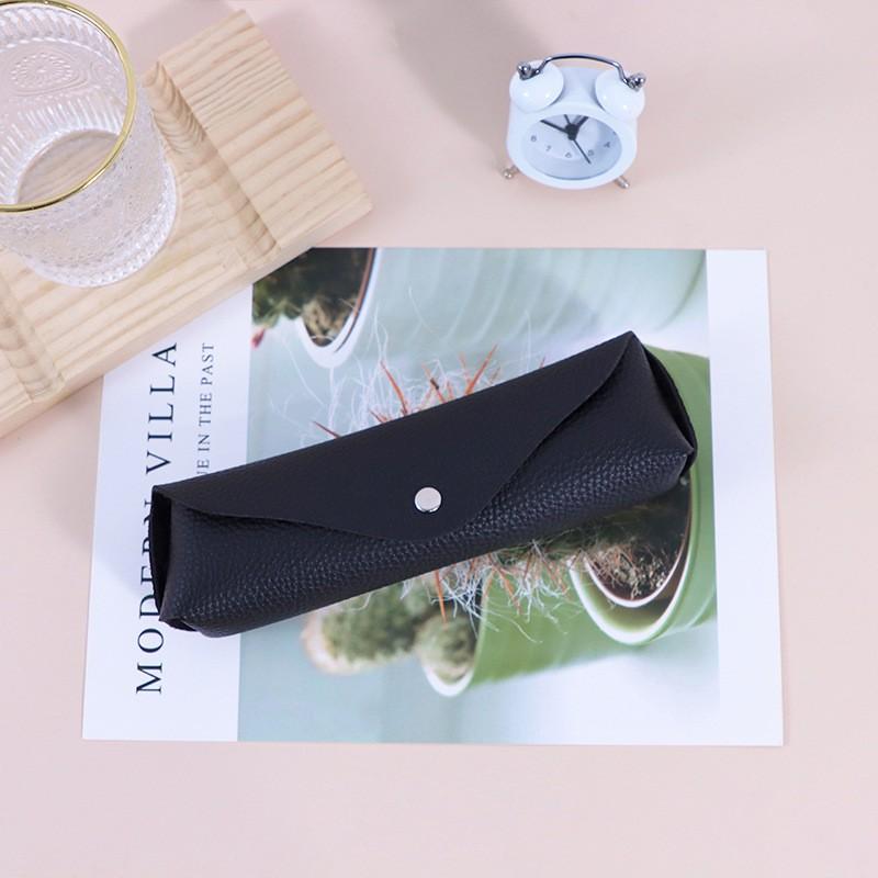 PU Leather Foldable Pencil Case With Lychee Texture Compact Makeup Brush Organizer Eyewear Storage Box