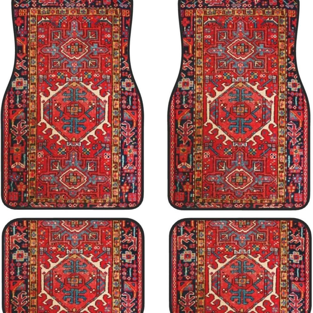 4Pcs Heavy Duty Persian Carpet Bohemian Car Floor Protector Rugs for Front Rear Seats
