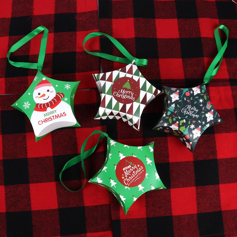 8pcs Christmas Gift Boxes Santa Claus Candy Box Star Shape Merry Christmas Boxes Bags Packaging New Year Xmas Decor Gift Bags