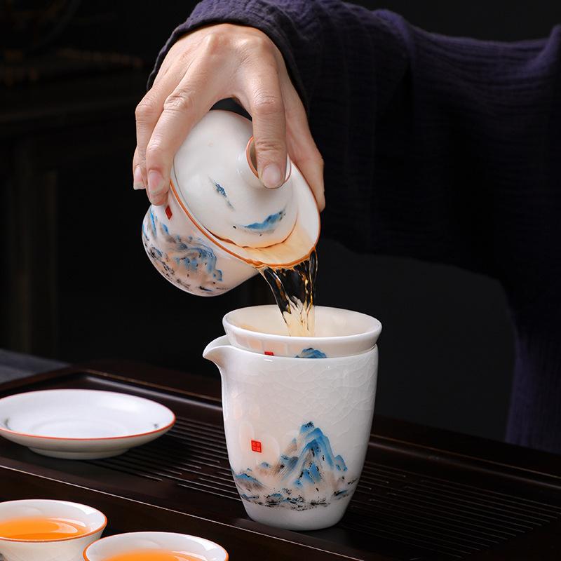 Бежевый Кильн Чайный Набор Белый Фарфор Керамика Кунг-фу Чайный Набор Домашний Чайник Подарочная Коробка Компания Бизнес-подарки