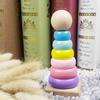 Children's Intelligence Rainbow Tower Stacked Music Layer Stacked Circle Sleeve Post Macaron Wooden Toy