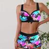 Women's Swimwear Tankini 2 Piece Swimsuit Green Patterned Leaves Print Vacation Bathing Suits