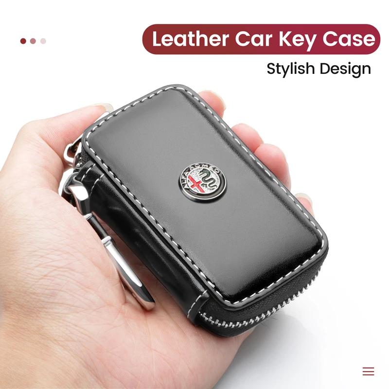 CYYPT1 for Leather Car Key Case Multi Function Key Storage Bag For Alfa Romeo Giulia Stelvio MiTo Giulietta Tonale 4C 156 Accessories