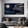 Two Wolves In The Moonlight Poster Canvas Painting Animal Abstract Wall Art Pictures for Living Room Wall Home Decor No Frame