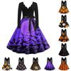 Расклешенное платье с принтом Хэллоуина для женщин Платье с длинным рукавом Повседневные платья