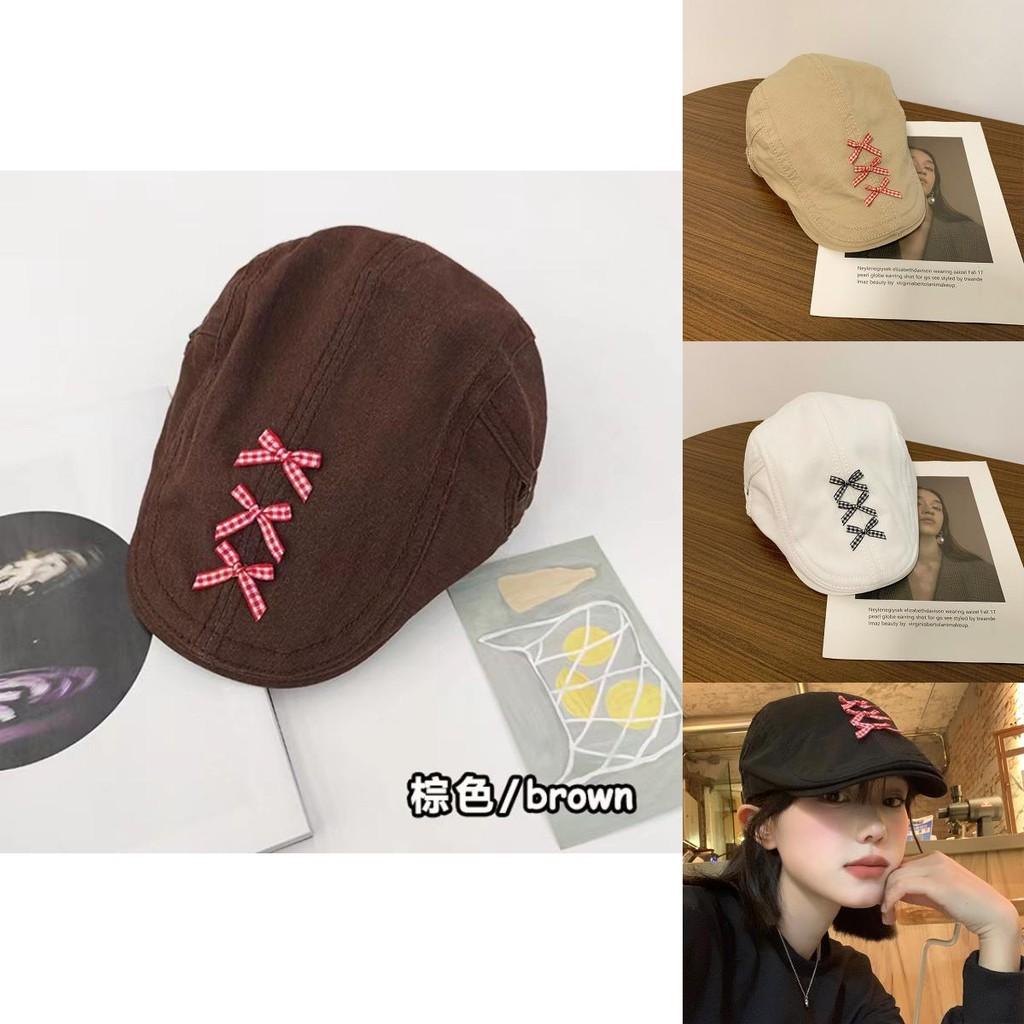 Trendy Retro Womens Beret Hat With Bowknot Cotton Blend Newsboy In Black Fall