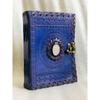 Leather Genuine Leather Journal with Semi Precious Stone - Lock Closure, Pages Antique Deckle Edge Paper 7 X 5 In