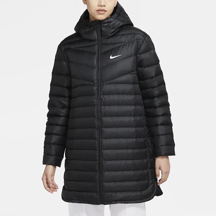 Nike Спортивная куртка Windrunner Down-Fill Warm Solid Color Mid-Length с капюшоном Winter Women Upper Clothing Black CU5092-010