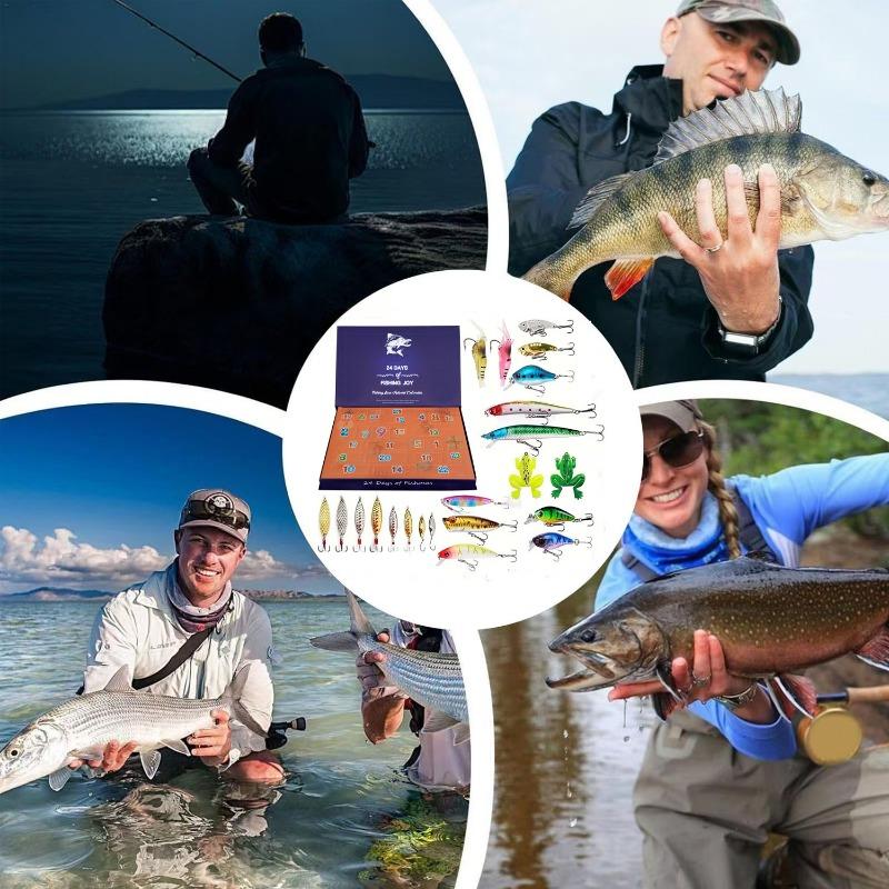 Hot Sale New Fishing Advent Calendar 2024,24 Days Fishing Lure Christmas Countdown Calendar Fishing Tackle Xmas Gift for Anglers