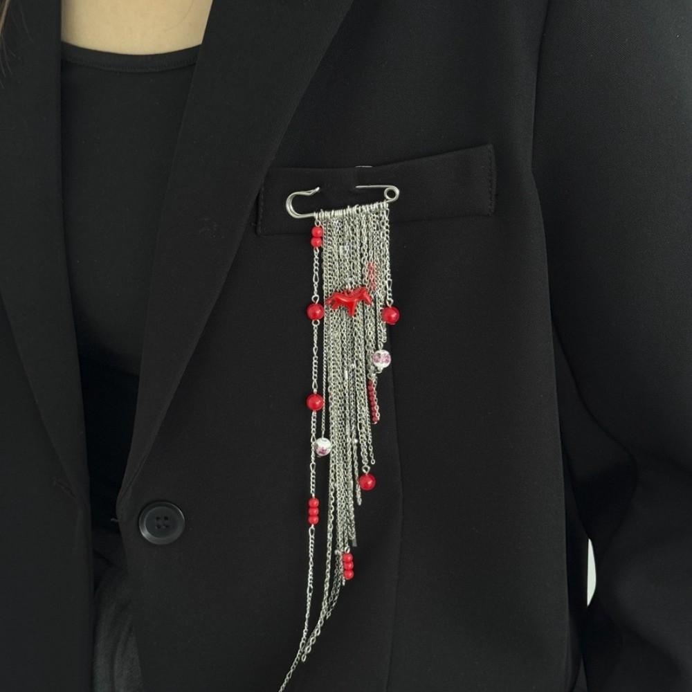 Multi-Layer Crystal Seed Bead Exaggerated Brooch Love Heart Design Suit Pin Pendant New Chain Pin