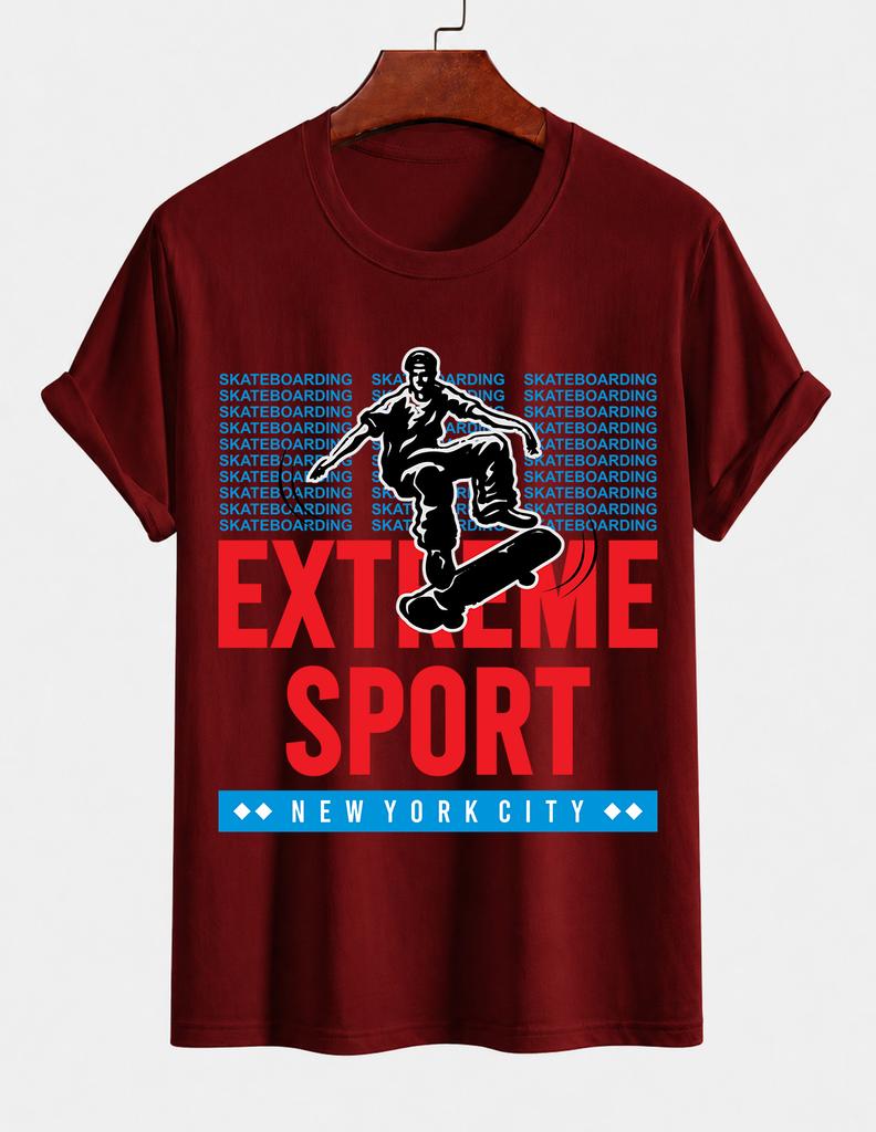 Unisexs Pure Cotton Solid Color Tshirt Extreme Sports Skateboard Print Crew Neck Short Sleeve New York Street Casual Top