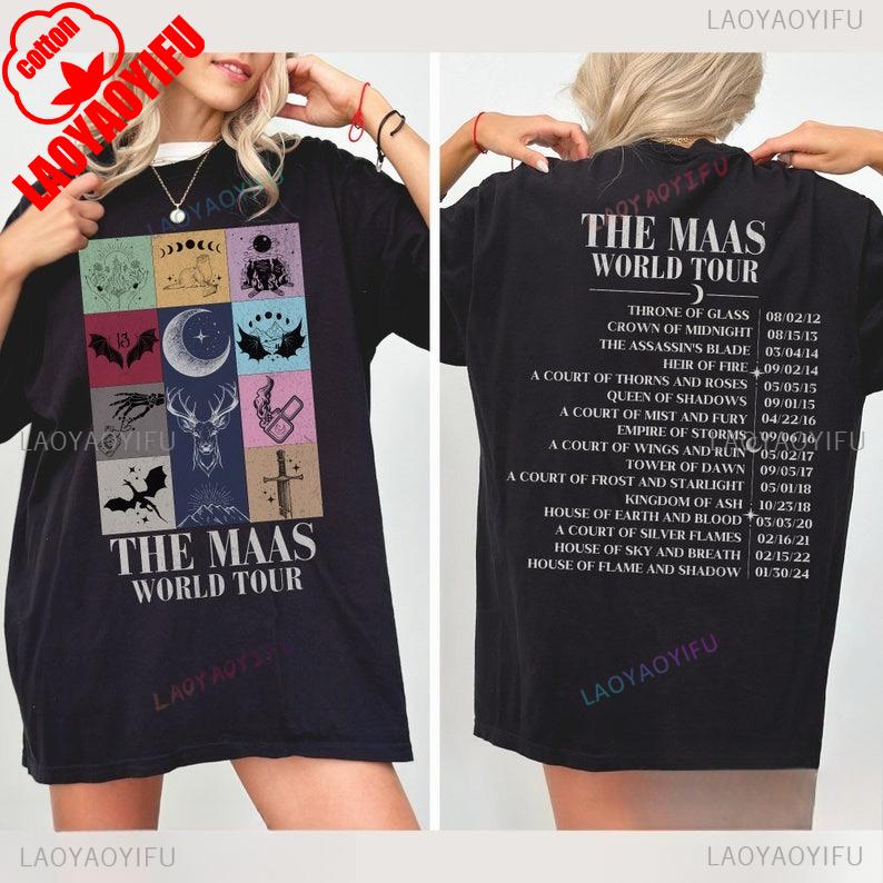 Сара Дж. Маас SJM Мерч Мировой Тур Футболка Престол Стекла Атрибутика Фаната Сумерки Мода Повседневный Комфорт Хлопковые Футболки