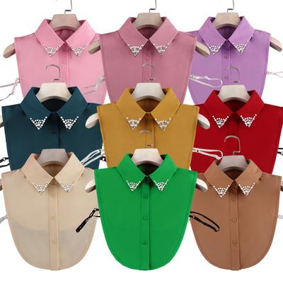 Linbaiway Ladies Fake Collar for Women Chiffon Fake Collar Rhinestone False Collar Lapel Detachable Button Half-Shirt Blouse Top