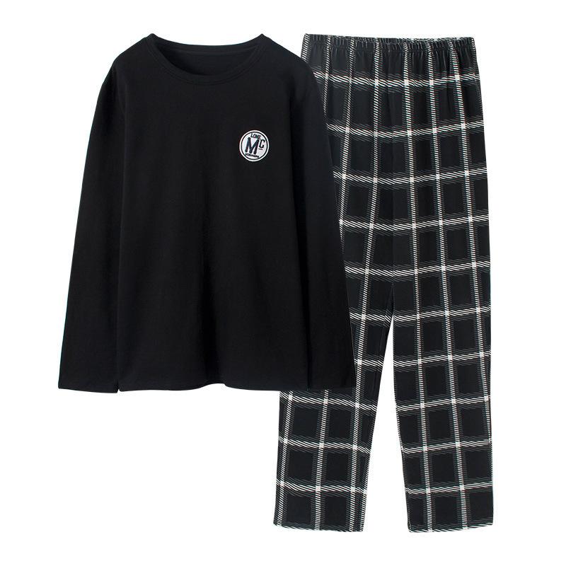 Мужская домашняя одежда с круглым вырезом и длинными рукавами, костюм с длинными брюками, весенние и зимние модели повседневной полосатой пижамы, комплект из двух предметов