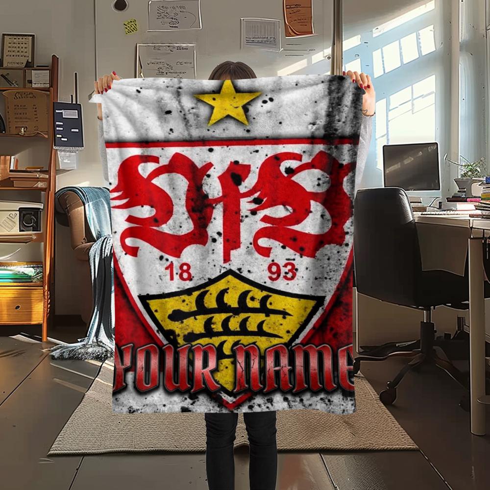 1PC Custom Name VfB Stuttgart Patterned Flannel Blanket Suitable For All Seasons for Home Decor Warmth and Comfort Gifts Holiday Present