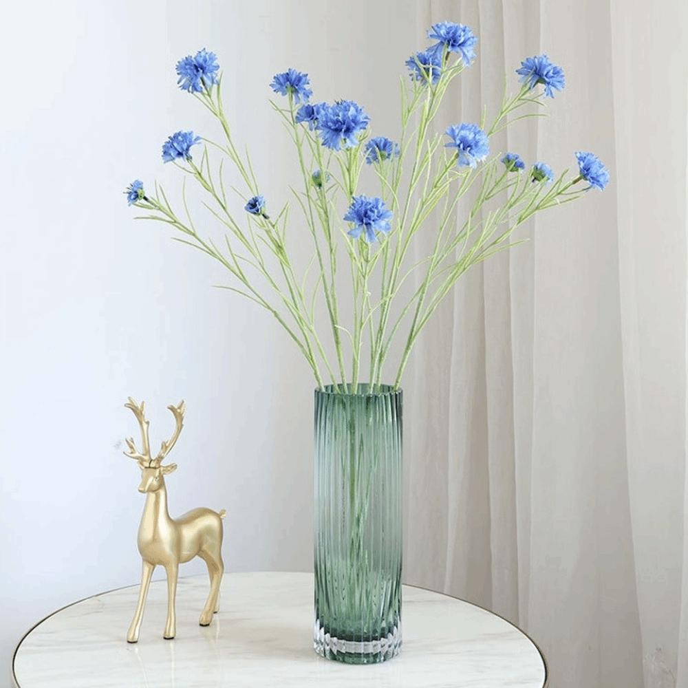 3 Forks/Bouquet Long Branch Artificial Flower Starry Cornflower Blue Color Silk Cornflower Silk Material Fake Flowers