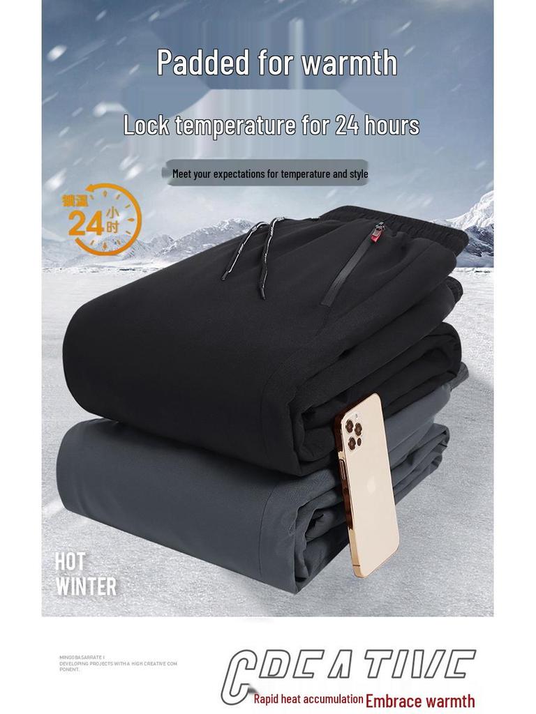 Мужские ветрозащитные теплые плюшевые хлопковые брюки на осень и зиму