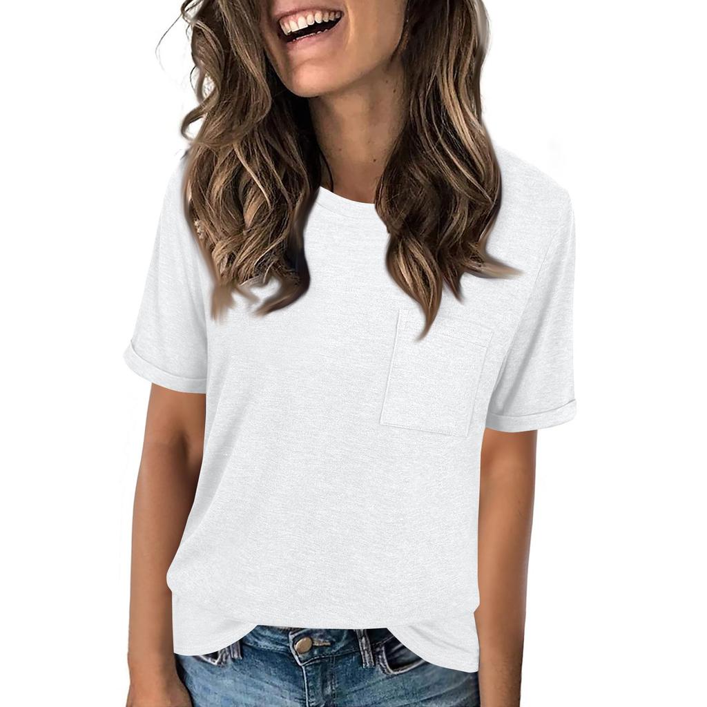 Женская модная футболка с круглым вырезом, однотонная, свободного кроя, с коротким рукавом