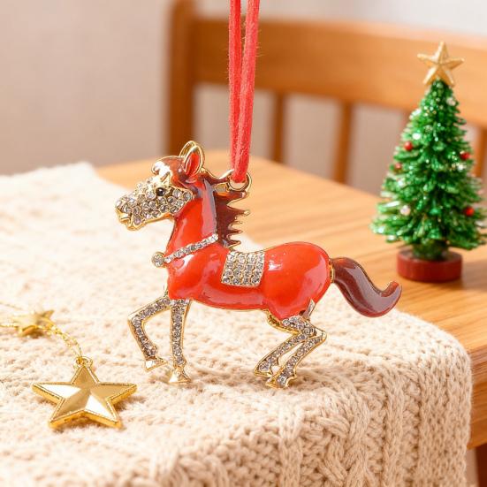 Пони Рождественское украшение Страз Зодиакальная Лошадь Подвеска для украшения елки Сверкающий Праздничный Шарм Удача Лошадиная Тема Украшение