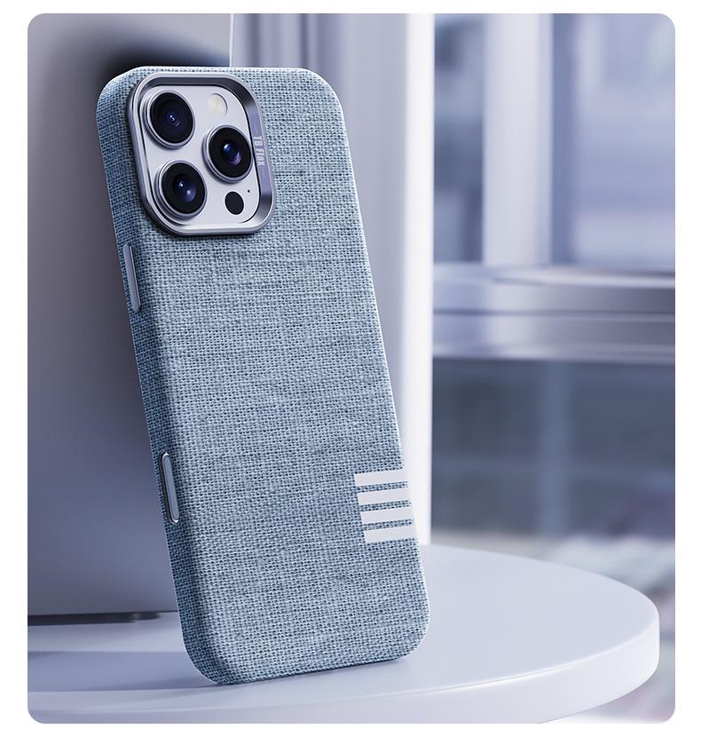 Роскошный чехол из льняной ткани для iPhone 16 Pro Max с полным покрытием, защитой от падений и магнитной адсорбцией