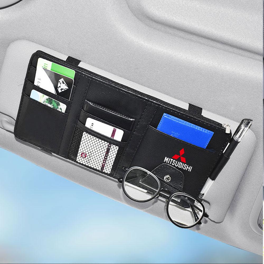 cxfnzt1 Car Sun Visor Organizer Glasses Clip Pocket Card Storage For Mitsubishi Ralliart Lancer Outlander ASX Competition Xpander Colt