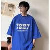 Men Short Sleeve T-Shirts Letter Graphic Print Half Sleeve Tshirts Pullover T-shirt Casual Tee Man Korean Casual Round Neck Retro Tops For