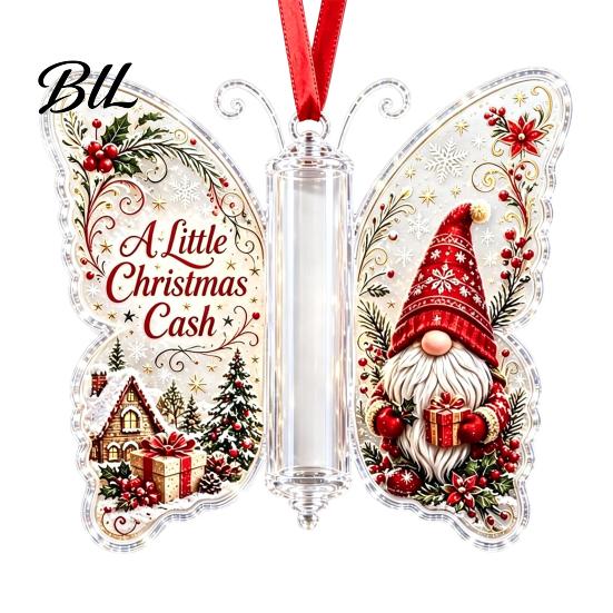Holiday Party Hanging Decor Butterfly Cash Gift Ornament, Christmas Money Holder with Gifts for Family Friends Festive Print, Acrylic Tree Pendant