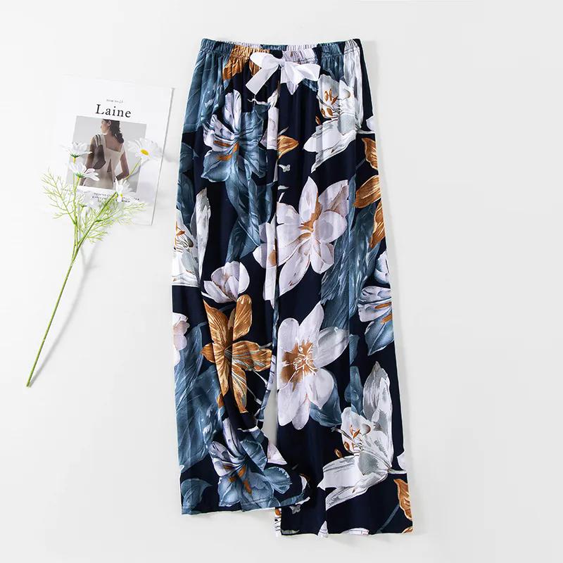 WTEMPO Мамины свободные повседневные тонкие укороченные брюки с цветочным принтом Женские Весна Лето Осень Большой размер Эластичная высокая талия Широкие брюки-кюлоты
