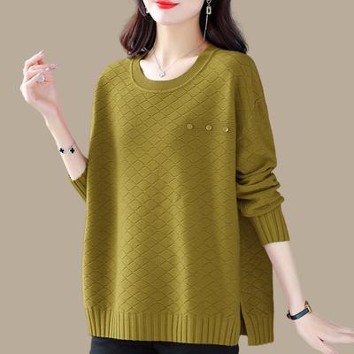 Женские базовые вязаные теплые свитера-пуловеры больших размеров на осень-зиму с длинным рукавом