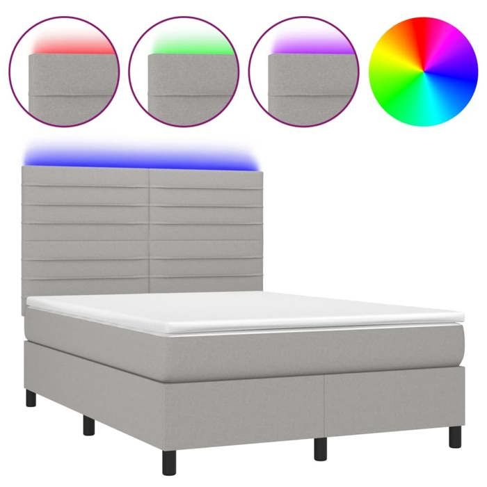 VidaXL Slatted Bed Base with Mattress and LED, Upholstered Bed, Double Bed, Adult Bed for Interior Bedroom, 3134957