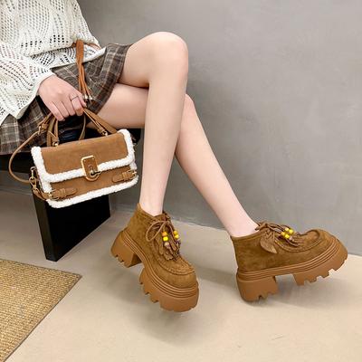 2025 ретро туфли на шнуровке с круглым носком женские туфли в британском стиле на платформе универсальные маленькие лоферы с бахромой женские туфли