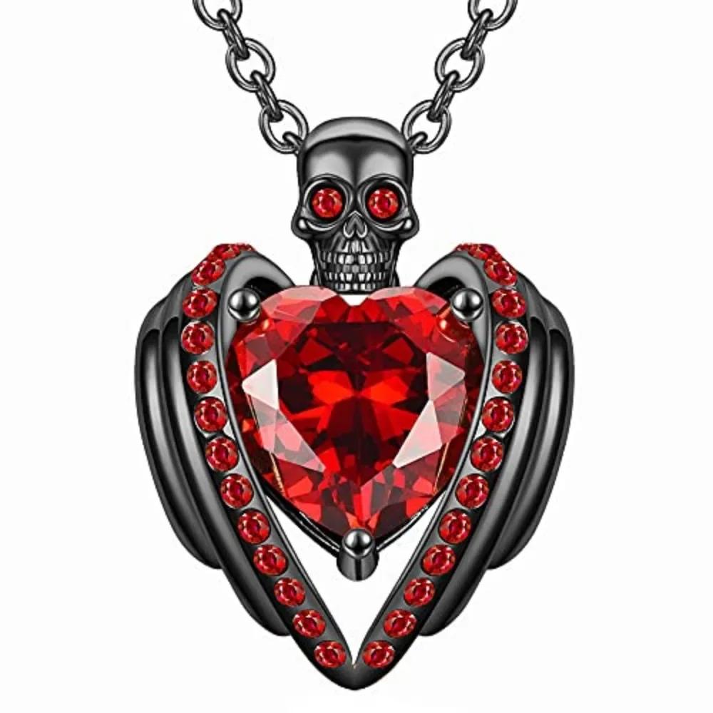 Сердце Фиолетовый Красный Крыло Ангела Кристалл Циркон Женский Череп Черный Кулон Ожерелья День Матери Хэллоуин Рождество Ювелирные Изделия