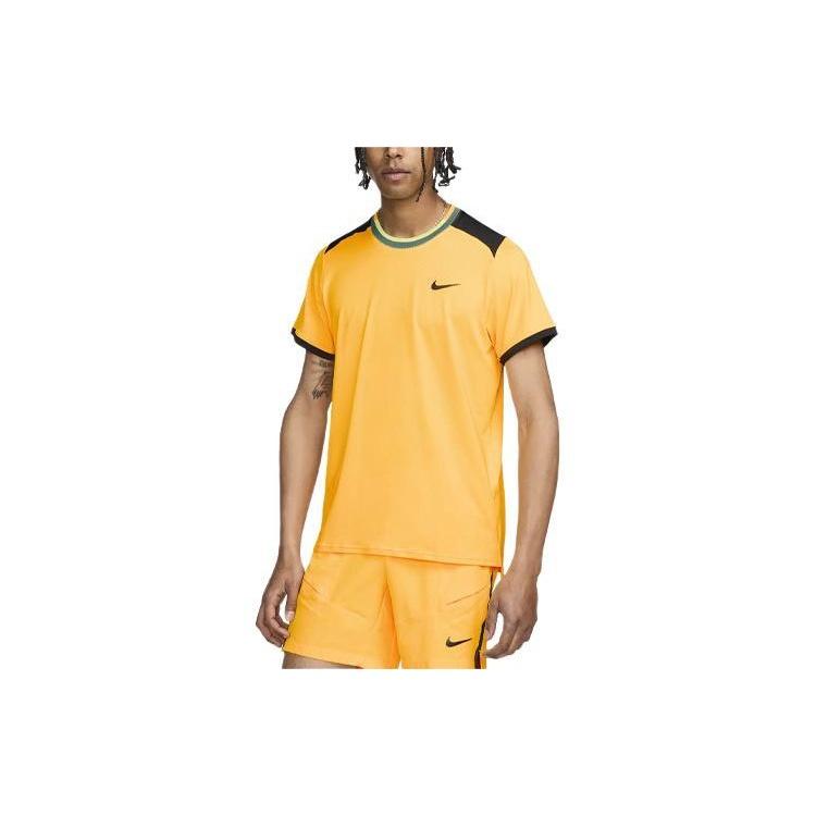 Nike Court Advantage Logo Color Block Round Neck Tennis T-Shirt Men Tops Laser-Orange FD5320-845