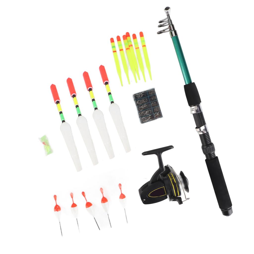 Portable Fishing Rod Reel Set Pole Reel with Line Full Kit Hooks with Storage Box Floats