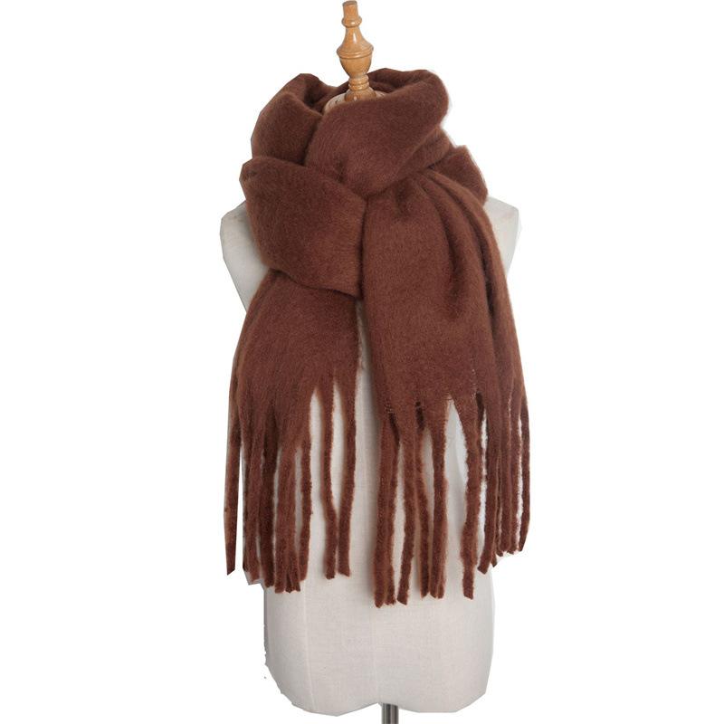 Versatile Monochrome Mohair Pull Scarf Winter Warm Soft Waxy Sweet Solid Color Student Scarf