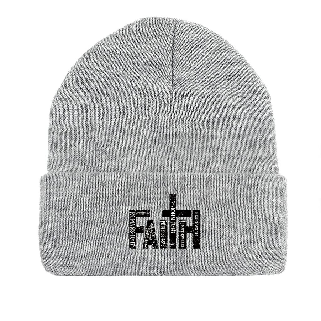 Черная вязаная шапка-бини с крестом "FAITH", шапка-череп, шапка с отворотом для химиотерапии при раке, однотонная шапка-горошек