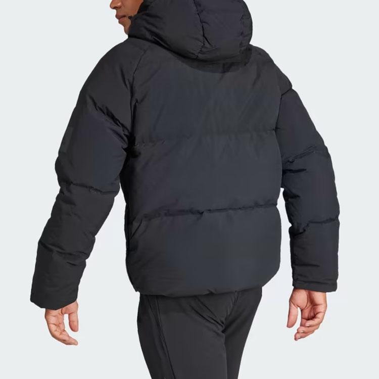 Adidas Куртка Big Baffle Jacket 530, пуховик с логотипом, капюшоном, длинный рукав, мужская куртка, черный цвет IK3156