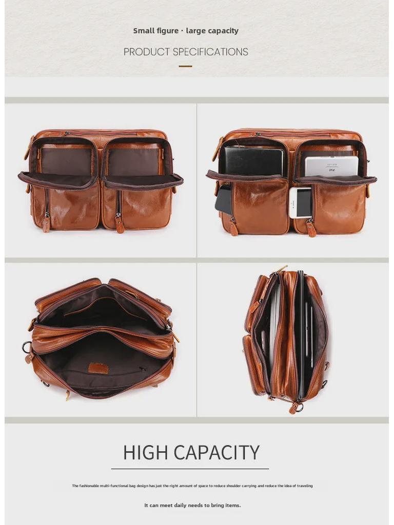 Мужской многофункциональный рюкзак из натуральной кожи и расширяемый портфель с большой вместимостью и множеством карманов