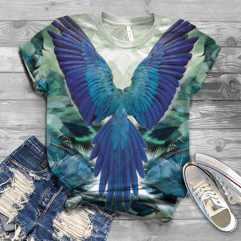 Лето Новая Птица 3D Принт Женский Топ Свободный Короткий Рукав Свободная Повседневная Футболка