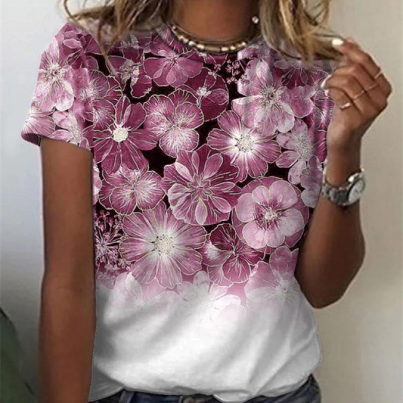 Fashion Tops For Woman Tees 2024 Summer Women Shirt 3D Floral Print Short Sleeve Female T-shirts Plus Sized Women's Y2k Clothing
